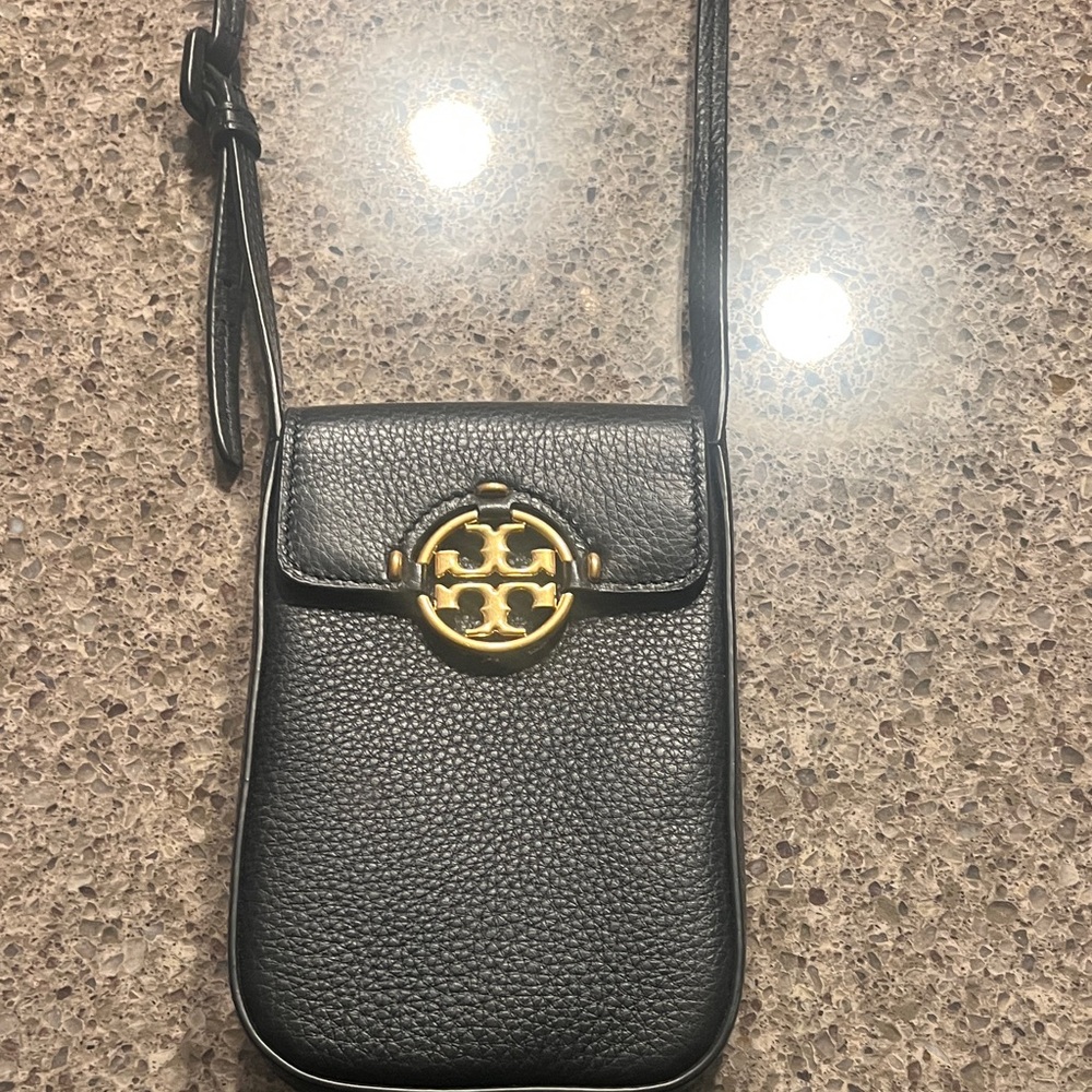Tory Burch Black Leather Phone Holster/Wallet Crossbody
